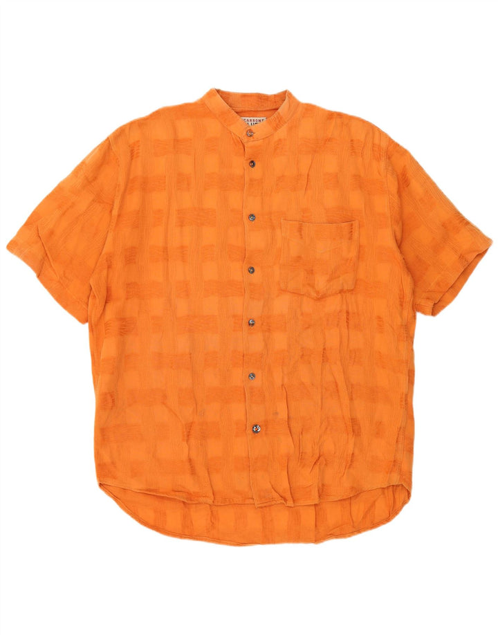 Camisa masculina VINTAGE de manga curta grande algodão xadrez laranja