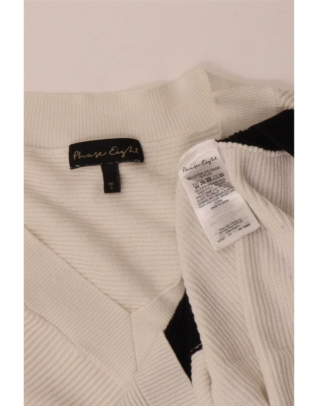 Suéter feminino Phase Eight com decote em V UK 10 pequeno bloco colorido branco