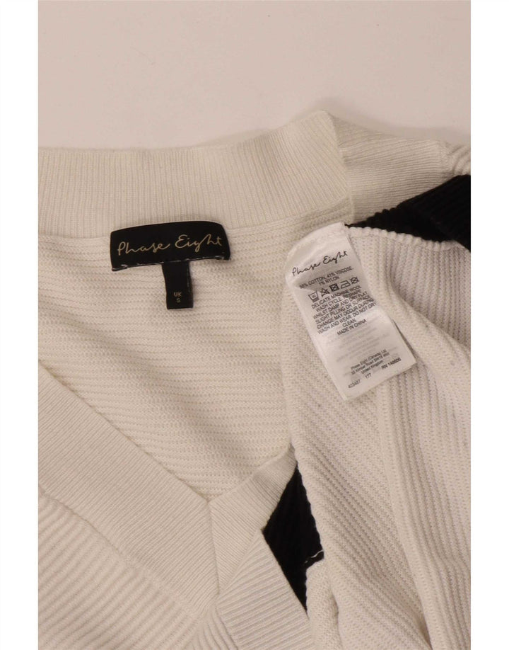 Suéter feminino Phase Eight com decote em V UK 10 pequeno bloco colorido branco