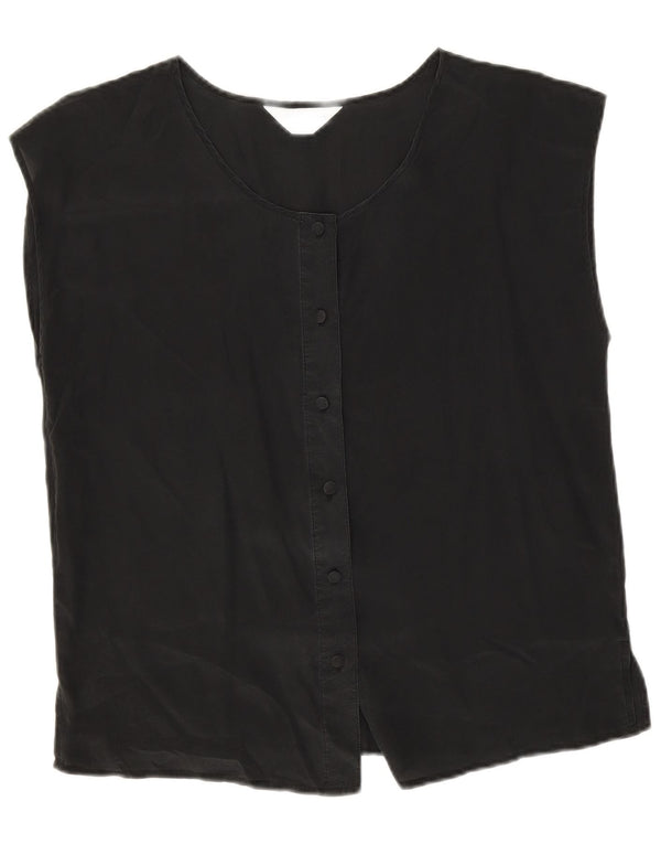 Blusa feminina sem mangas Coocoon Reino Unido 14 grande seda preta