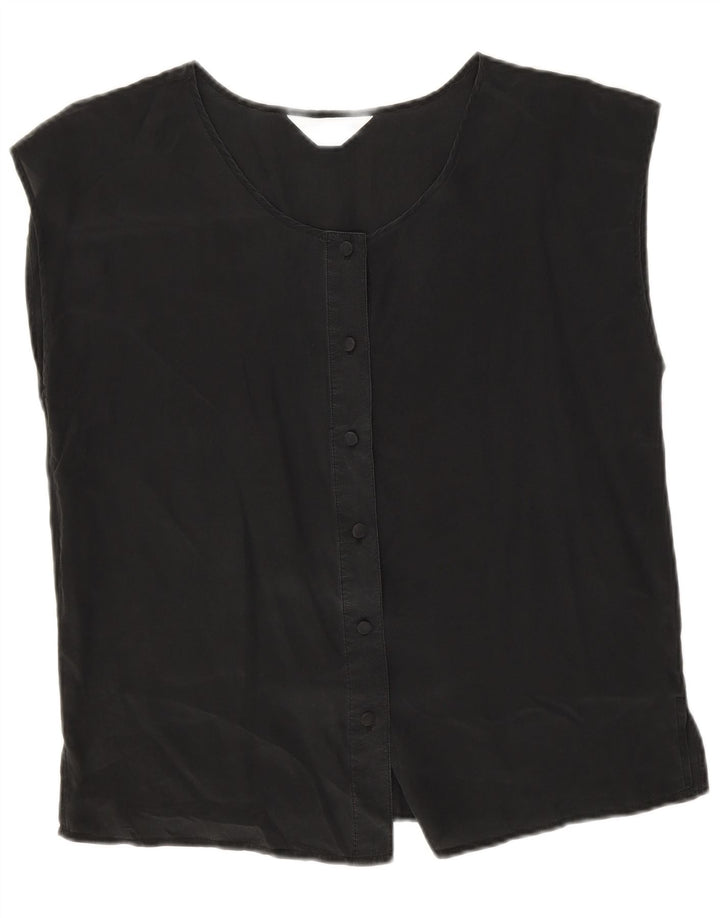 Blusa feminina sem mangas Coocoon Reino Unido 14 grande seda preta