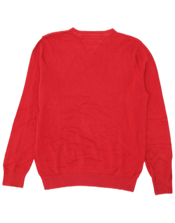 Suéter masculino Tommy Hilfiger com decote em V pequeno algodão vermelho