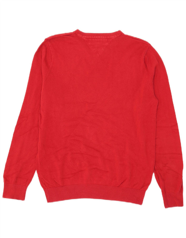 Suéter masculino Tommy Hilfiger com decote em V pequeno algodão vermelho