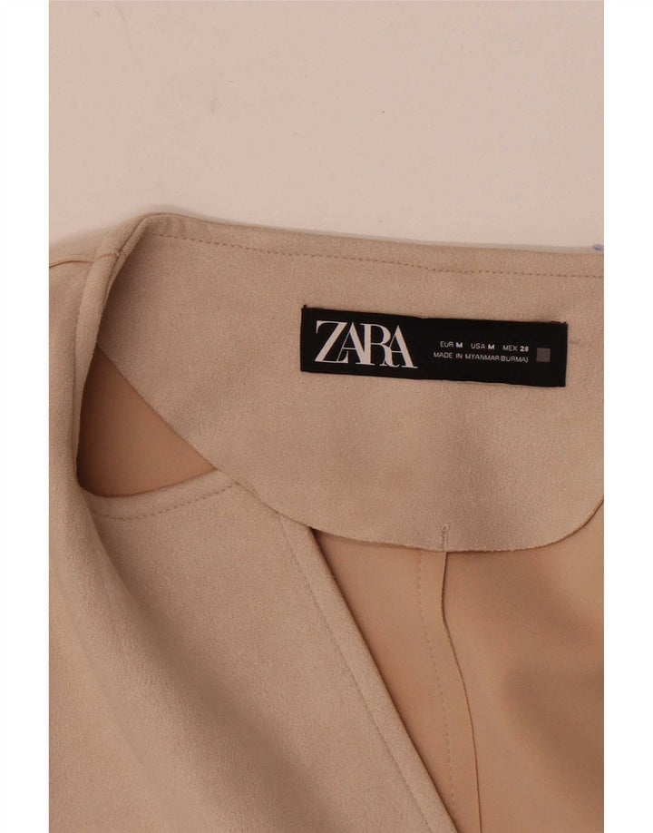 Zara Jaqueta Blazer Feminina Manga 3/4 Aberta Reino Unido 14 Médio Bege Listrado