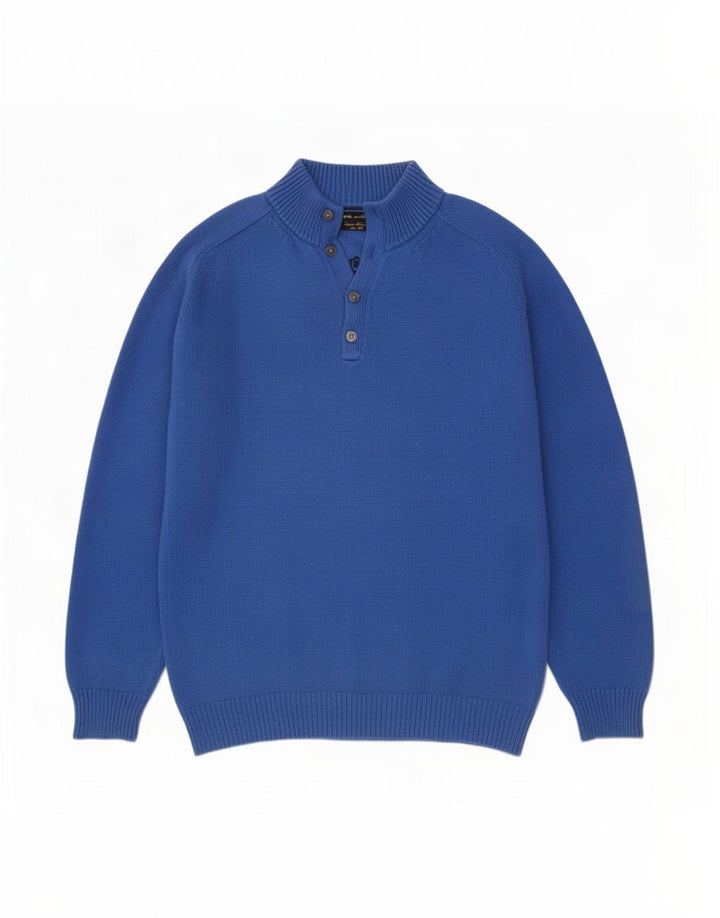 Suéter masculino Massimo Dutti com gola redonda e algodão azul 2XL