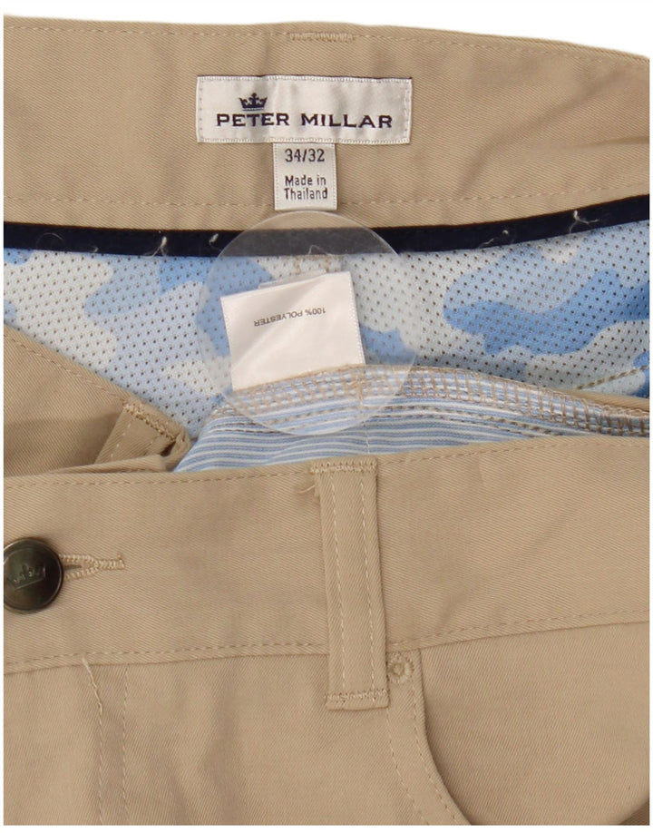Calça masculina reta casual Peter Millar W34 L28 poliéster bege
