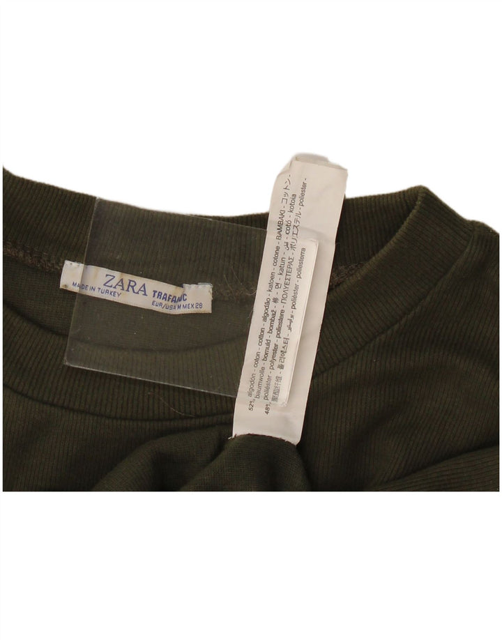 Zara Top feminino oversized manga comprida Reino Unido 14 algodão cáqui médio
