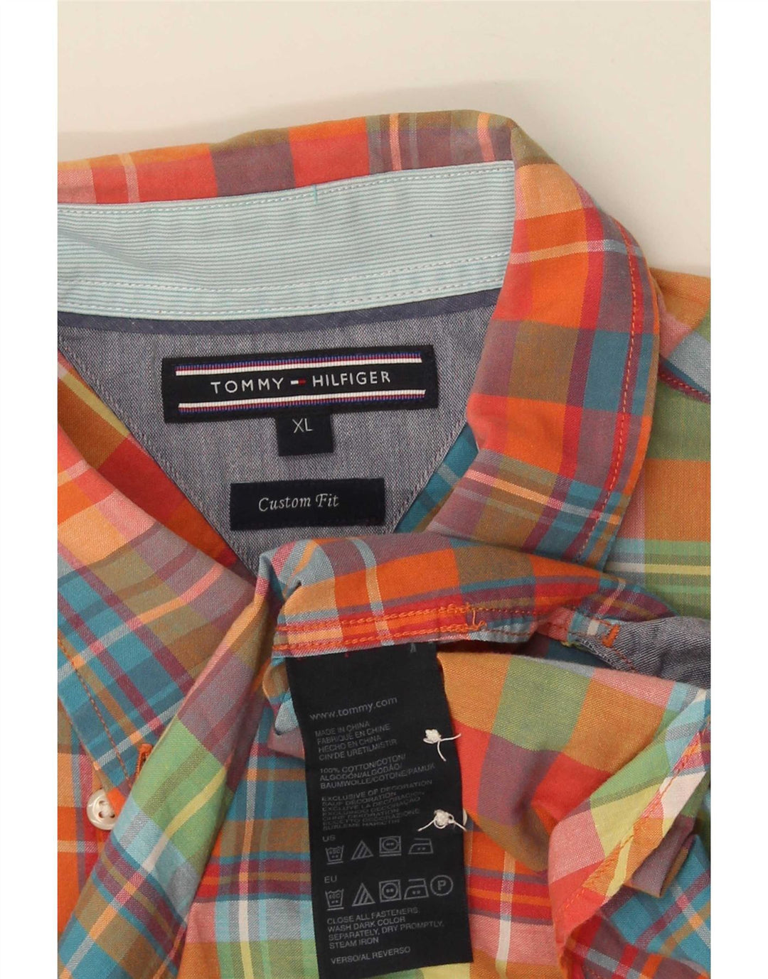 Tommy Hilfiger Camisa masculina de manga curta com ajuste personalizado XL xadrez multicolorido