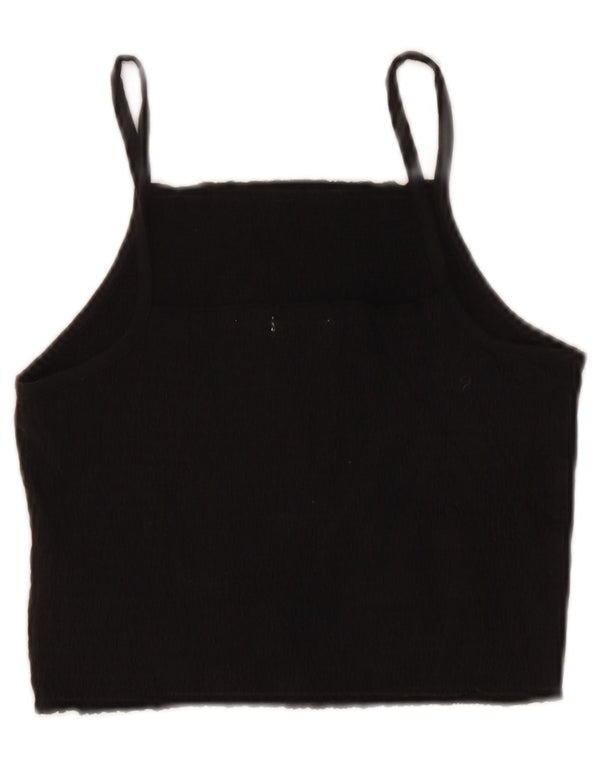 Zara Womens Crop Cami Top UK 12 Médio Algodão Preto