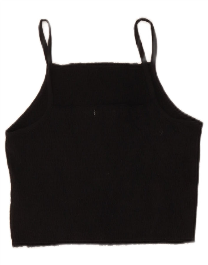 Zara Womens Crop Cami Top UK 12 Médio Algodão Preto