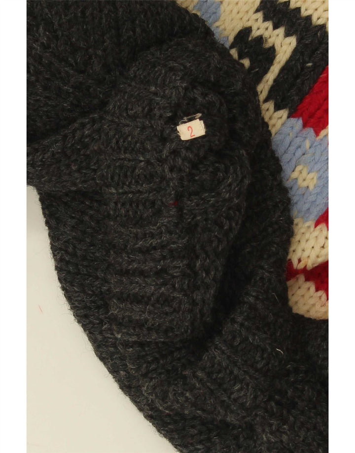 Suéter vintage masculino com gola redonda cinza médio geométrico