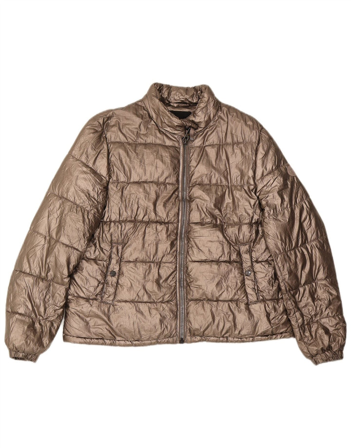 Jaqueta acolchoada feminina Massimo Dutti UK 14 poliéster dourado médio