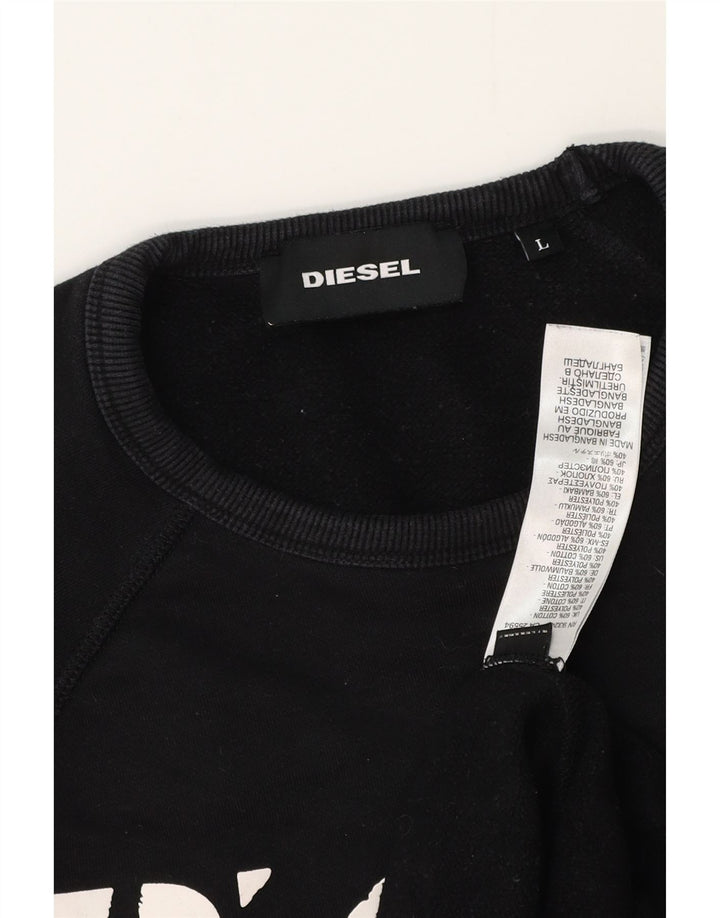 Diesel masculino gráfico moletom jumper grande algodão preto