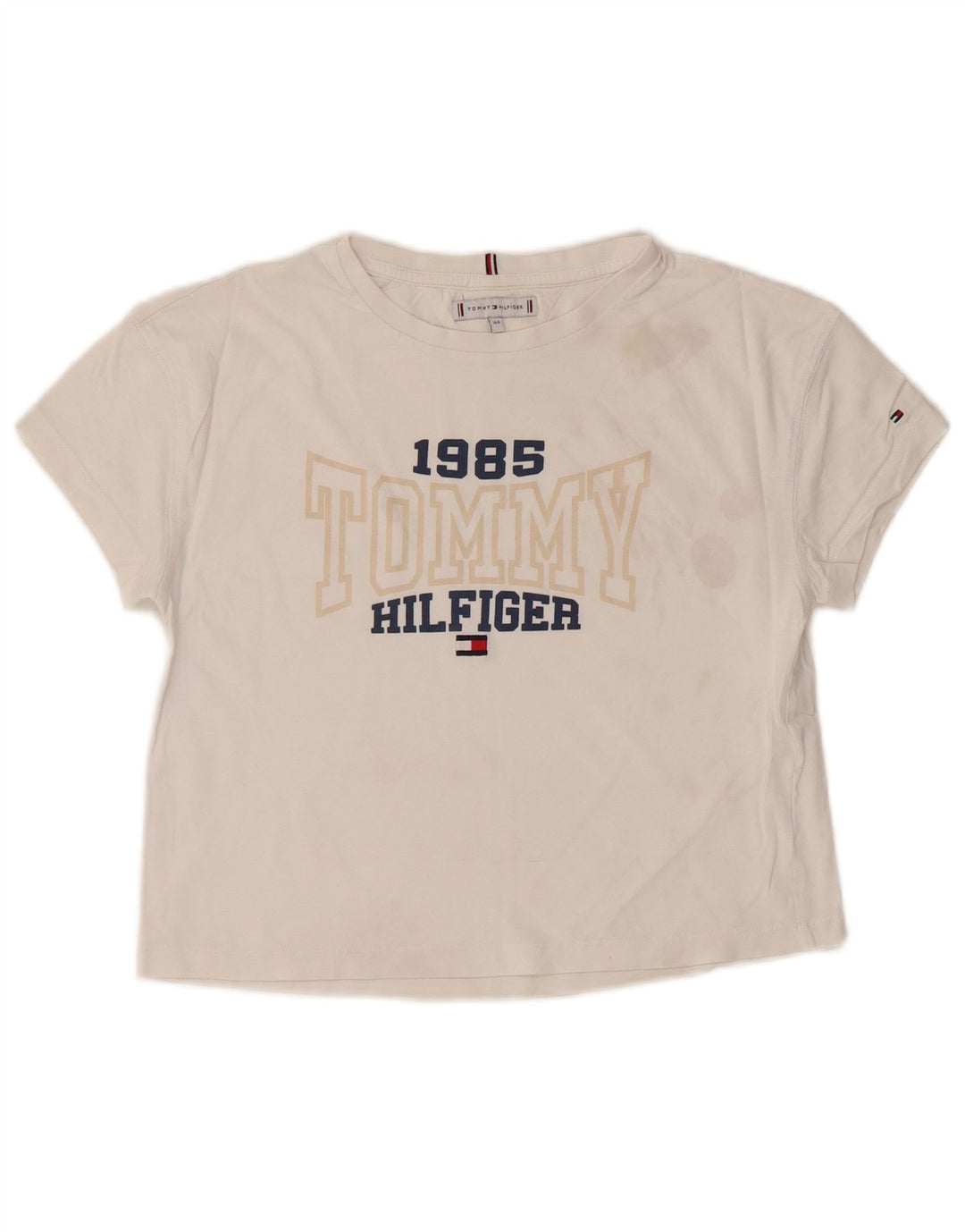 TOMMY HILFIGER Camiseta feminina cropped com estampa gráfica 13-14 anos Branco
