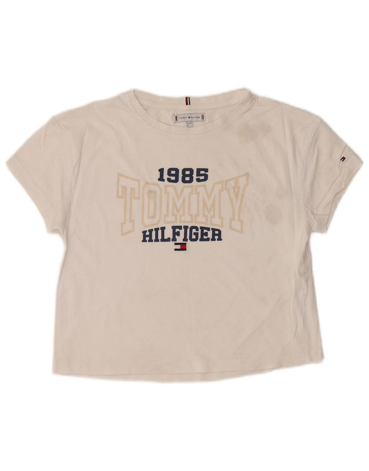 TOMMY HILFIGER Camiseta feminina cropped com estampa gráfica 13-14 anos Branco