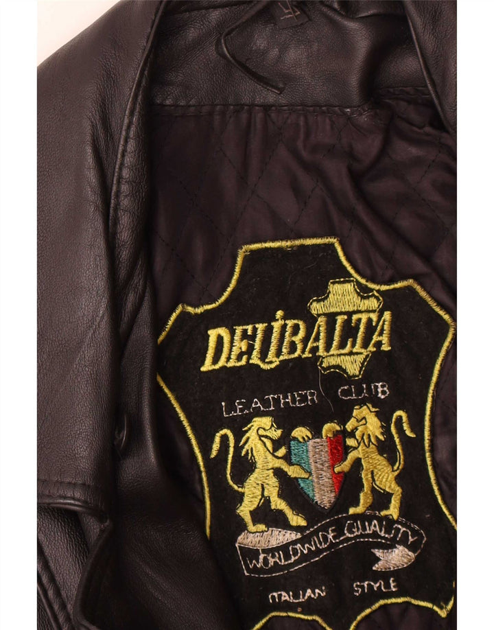 Jaqueta feminina vintage de couro para motociclista Reino Unido 14 couro preto médio