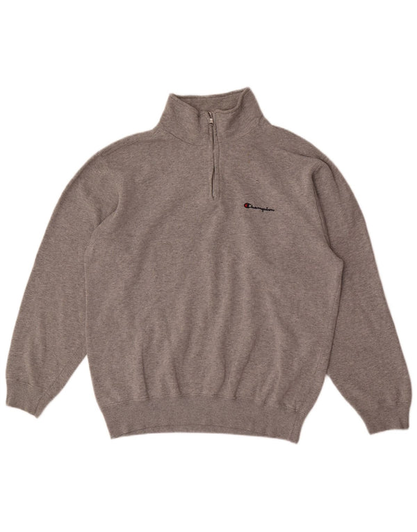 Moletom masculino Champion com zíper e gola em algodão mesclado cinza médio
