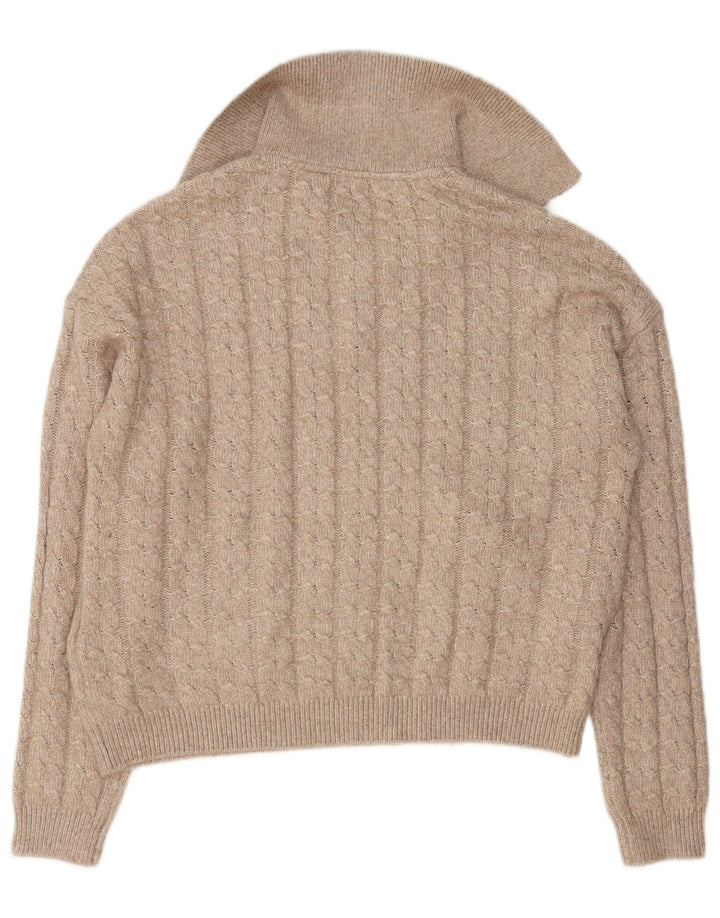 Suéter feminino Crew Clothing com gola polo UK 14 poliéster bege médio