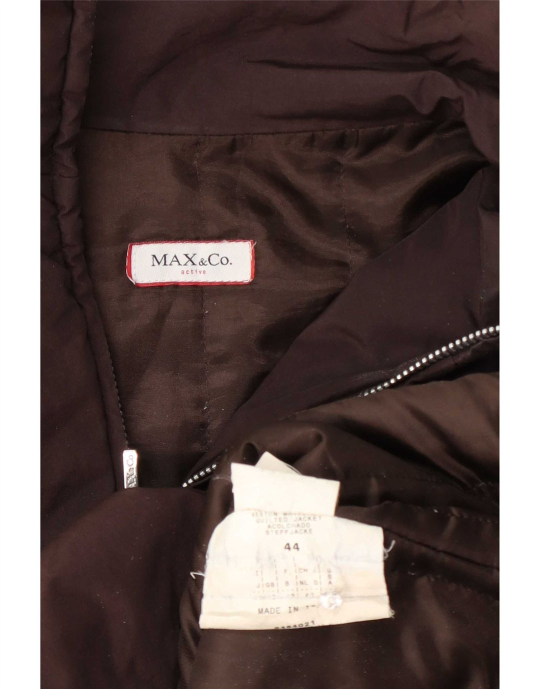 Jaqueta de esqui acolchoada acolchoada feminina Max & Co. Reino Unido 12 bloco colorido marrom médio