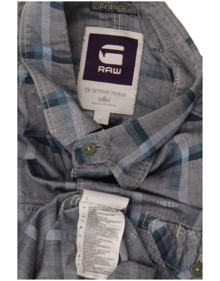 Camisa masculina G-STAR grande algodão xadrez cinza