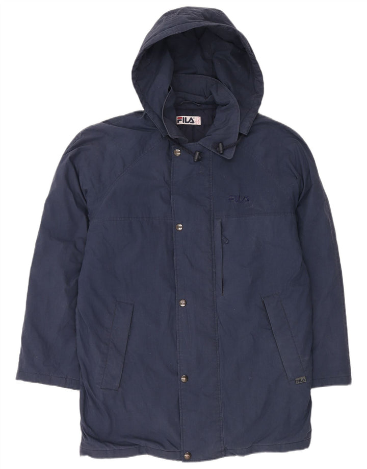 Sobretudo masculino com capuz FILA IT 48 poliéster azul marinho médio