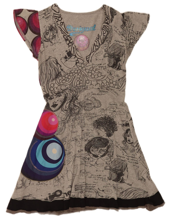 Vestido feminino Desigual com estampa A-Line UK 12 cinza médio