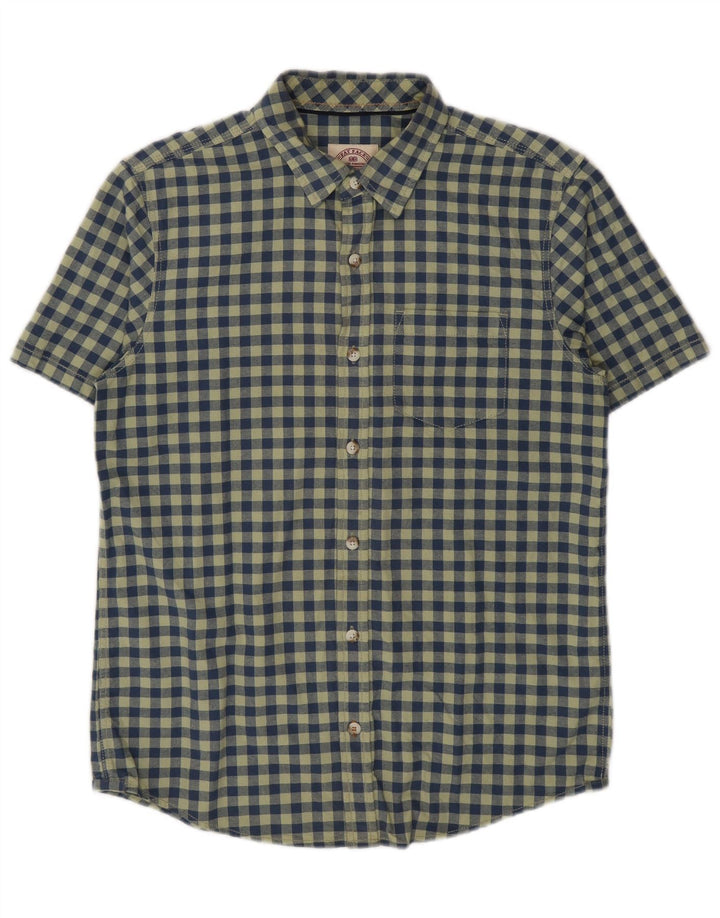 Camisa masculina de manga curta Fat Face pequena algodão verde guingão