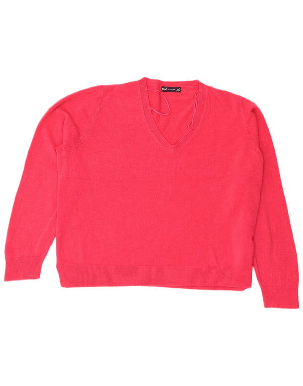 Suéter feminino Marks & Spencer com decote em V Reino Unido 24 4XL rosa acrílico