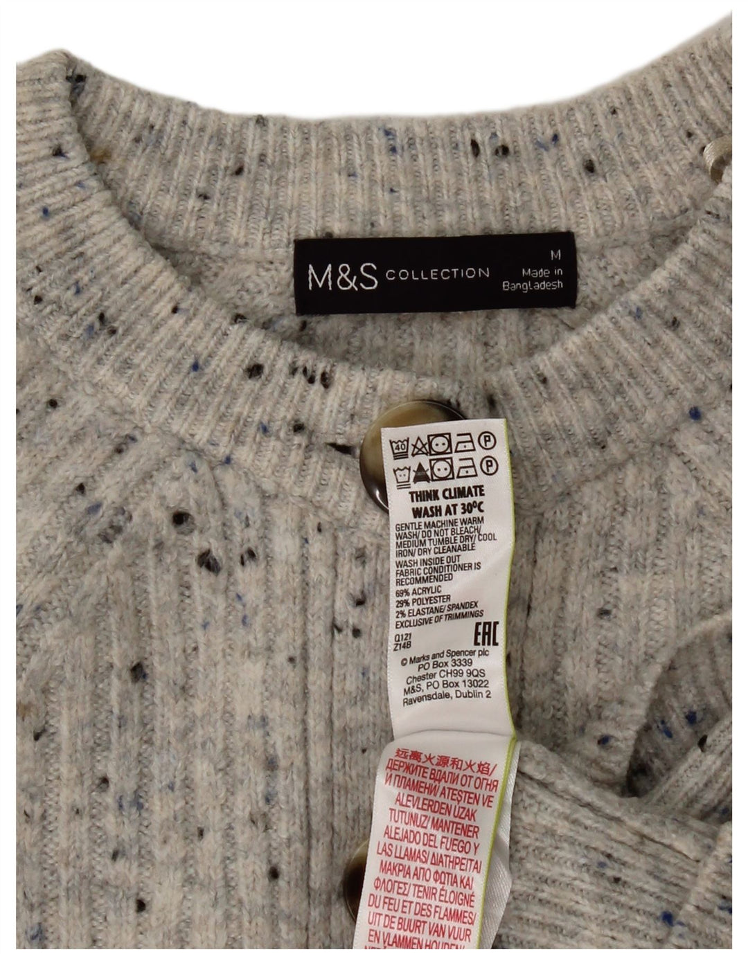 Suéter cardigã feminino Marks & Spencer Reino Unido 14 cinza médio manchado