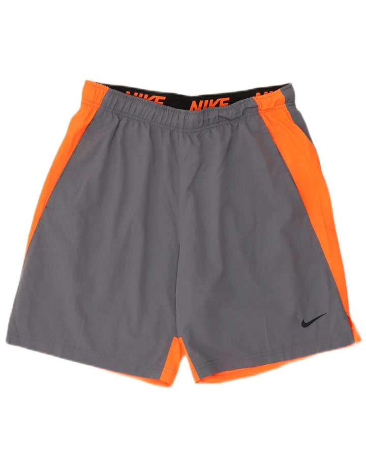 Shorts esportivos masculinos Nike Dri Fit grande cinza colorblock poliéster