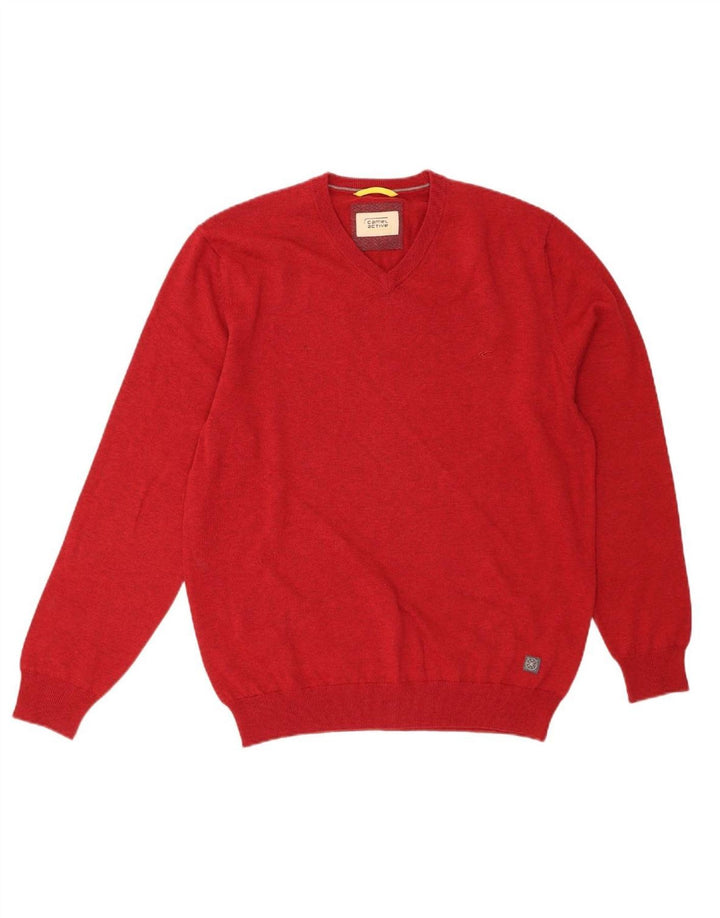 CAMEL ACTIVE Suéter masculino com decote em V grande algodão vermelho