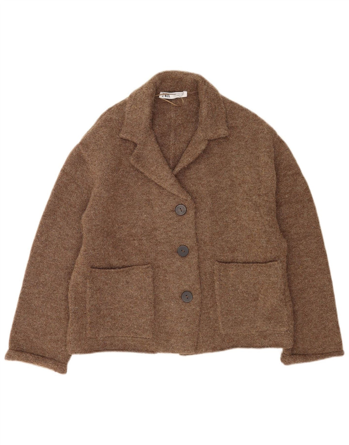 Zara Suéter Cardigan Oversized Feminino Reino Unido 10 Pequeno Poliéster Marrom