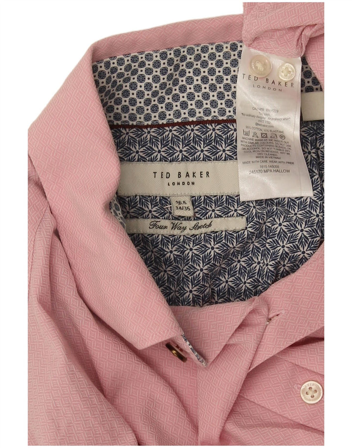 Camisa masculina Ted Baker tamanho 16 1/2 grande algodão geométrico rosa