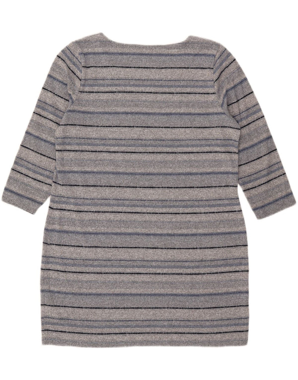 Vestido feminino Marks & Spencer manga 3/4 UK 18 XL listrado cinza