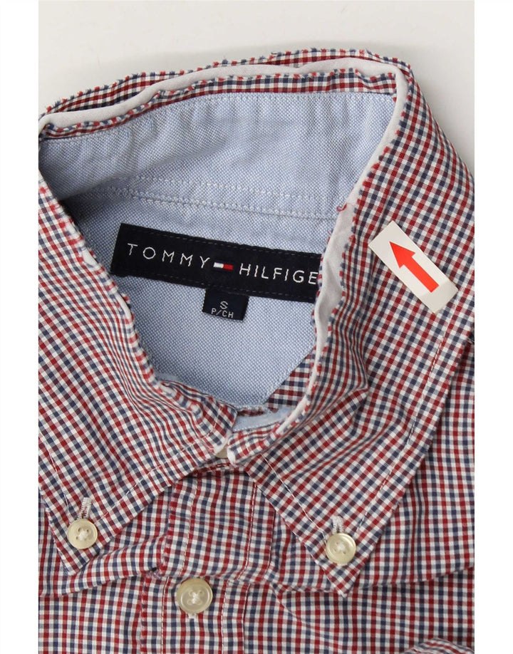Camisa masculina Tommy Hilfiger pequena vermelha algodão guingão