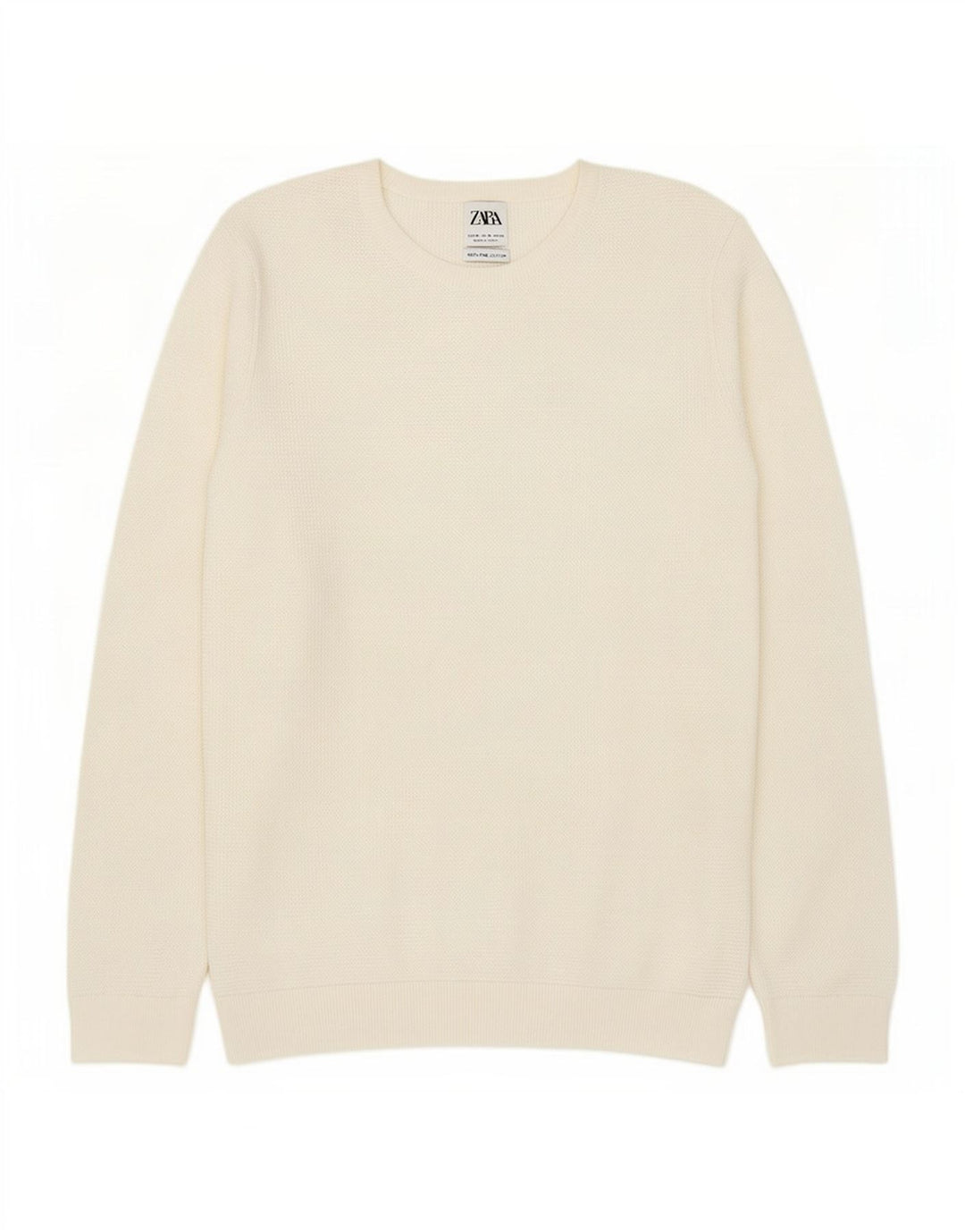 Zara Suéter masculino com gola redonda, algodão branco médio