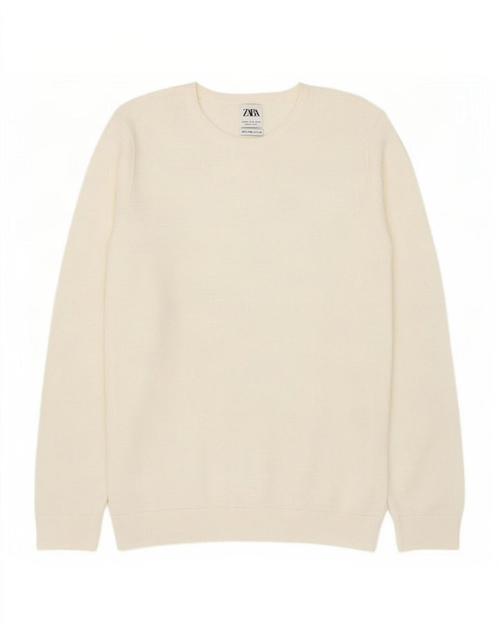 Zara Suéter masculino com gola redonda, algodão branco médio