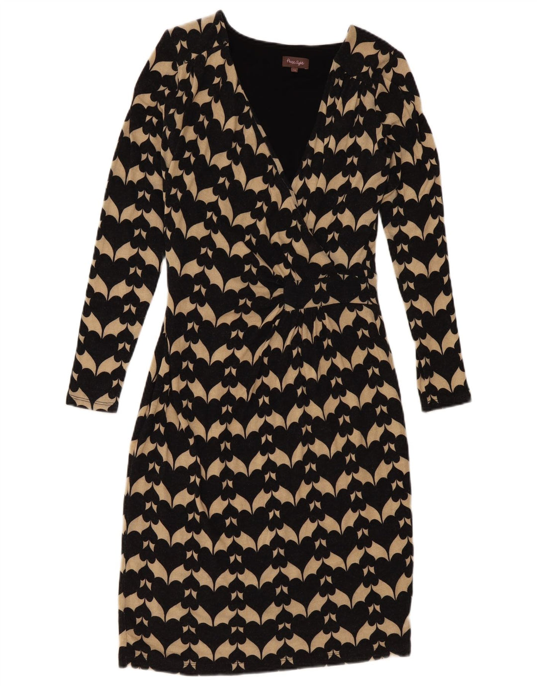 Vestido feminino com bainha com padrão abstrato Phase Eight Reino Unido 12 médio preto