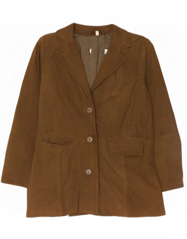 Jaqueta blazer feminina vintage de camurça com ajuste relaxado e 3 botões Reino Unido 6 XS cáqui