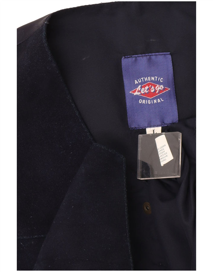 Colete masculino VINTAGE de camurça grande couro azul marinho