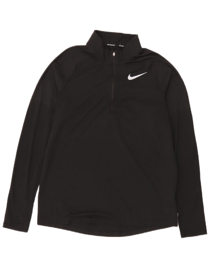 Nike Mens Dri Fit Zip Neck Pullover Treino Top Médio Preto Poliéster