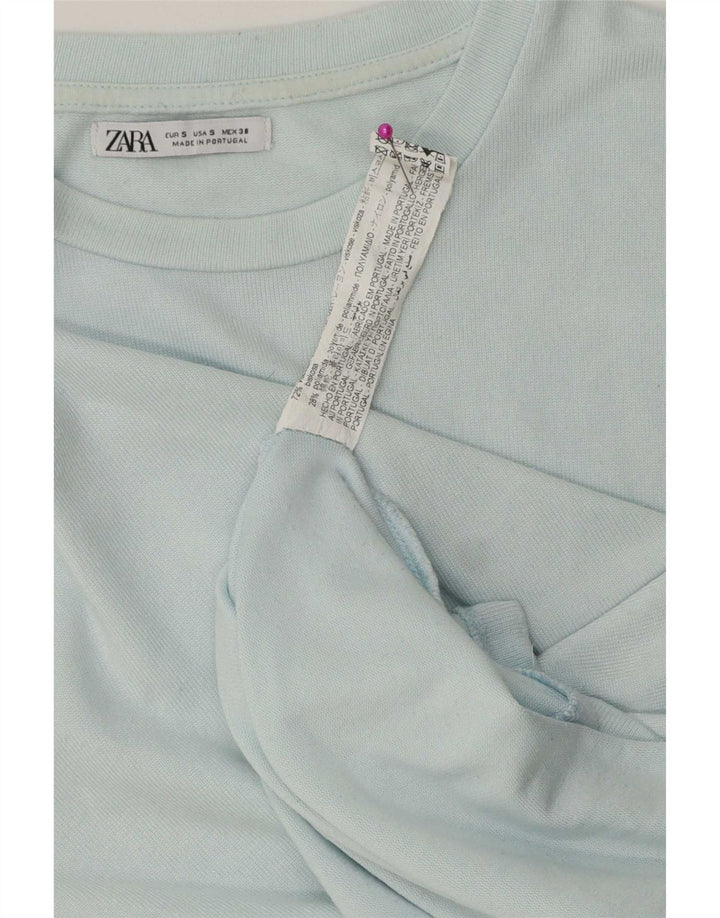 Camiseta feminina Zara Top UK 10 pequena viscose azul