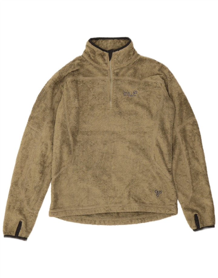 Suéter de lã feminino Jack Wolfskin com zíper e gola UK 10 pequeno poliéster cáqui
