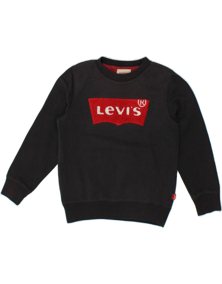 LEVI'S Girls Graphic Sweatshirt Jumper 9-10 Years Black Cotton Vintage Levi's and Second-Hand Levi's from Messina Hembry 