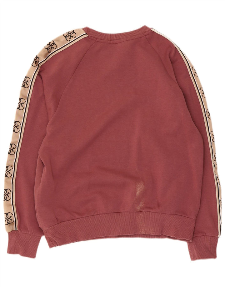 Suéter gráfico feminino Guess UK 10 pequeno bloco colorido rosa
