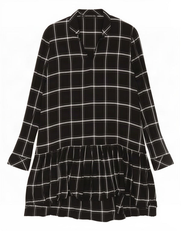 Zara Vestido feminino Trafaluc manga comprida em camadas Reino Unido 14 grande xadrez preto