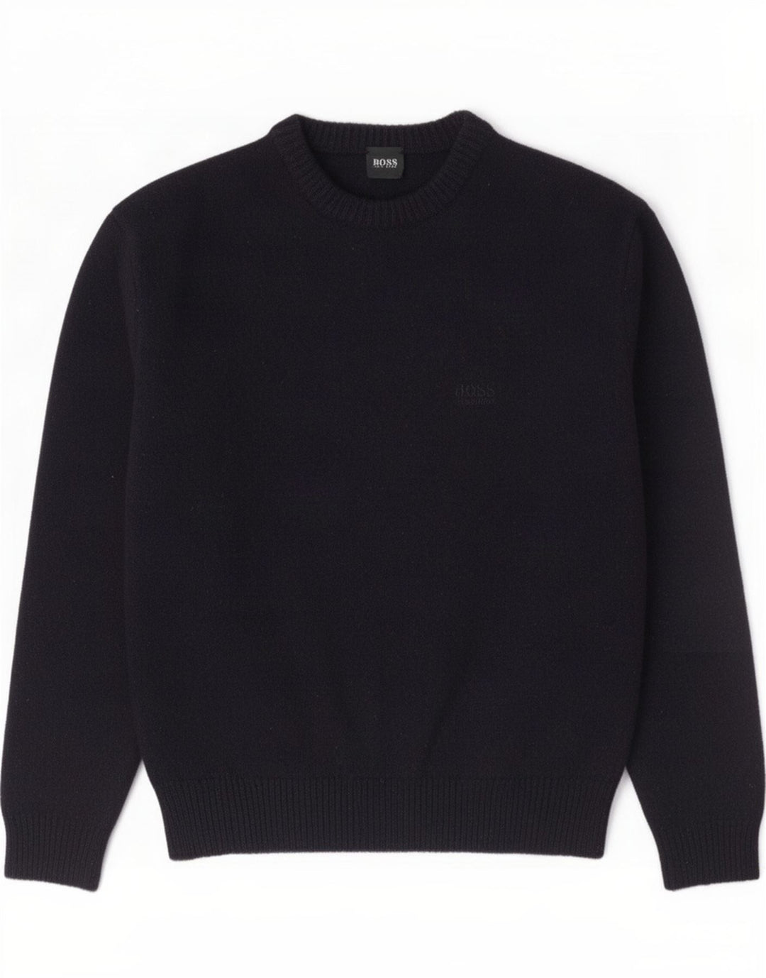 Suéter masculino Hugo Boss com gola redonda, lã azul marinho médio