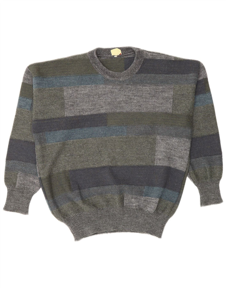 Suéter vintage masculino com gola redonda IT 46 pequeno bloco colorido multicolorido