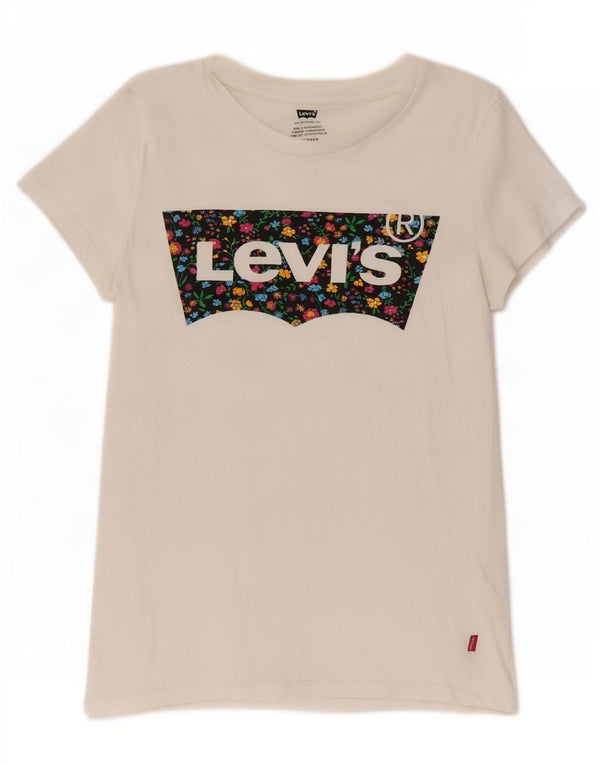 Camiseta feminina gráfica Levi's UK 6 XS algodão branco