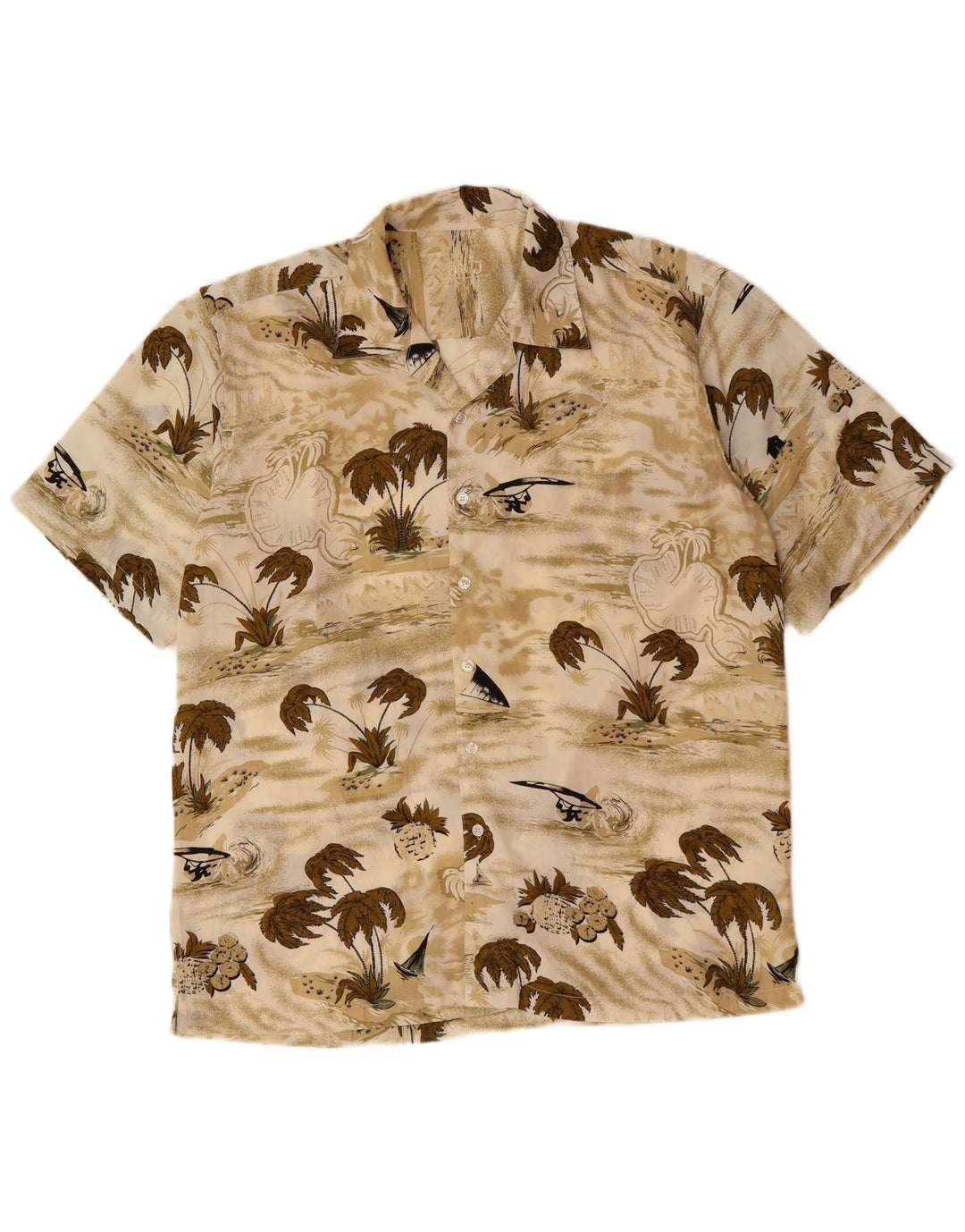 JACK & JONES Camisa masculina de manga curta grande bege havaiana